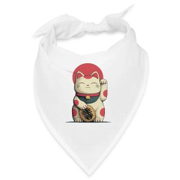 Maneki-Neko Glücks-Katze - Bandana - Weiß - Vorne
