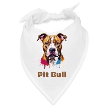 Pitbull Portrait mit Farbspritzern - Bandana - Weiß - Vorne