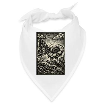 Schmetterling & Blume – Vintage Holzschnitt  - Bandana - Weiß - Vorne