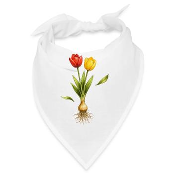 Zwei Tulpen mit sichtbarer Zwiebel und Wurzeln - Bandana - Weiß - Vorne