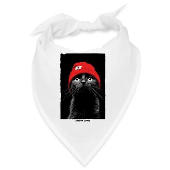 Katze in roter Mütze: Noir-Kontrast - Bandana - Weiß - Vorne