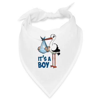 Storch mit dem kleinen Jungen; "Es ist ein Junge" - Bandana - Weiß - Vorne