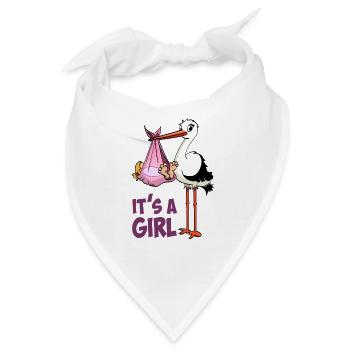 Storch mit Mädchen; "Es ist ein Mädchen" - Bandana - Weiß - Vorne