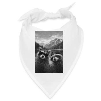 Waschbären-Duo am Bergsee Retro - Bandana - Weiß - Vorne