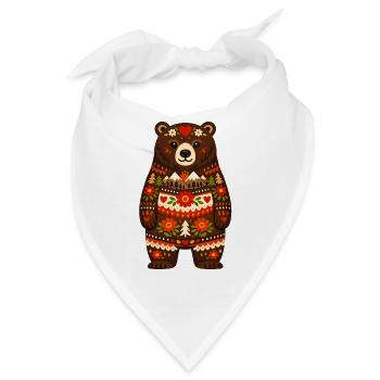 Bär im Volksstil - Bandana - Weiß - Vorne