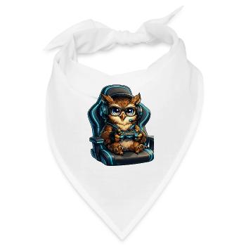Gamer Eulenheld im Headset - Bandana - Weiß - Vorne