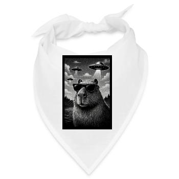 Capybara mit Sonnenbrille und UFOs - Bandana - Weiß - Vorne