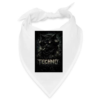 Techno-Katze mit Lederjacke - Bandana - Weiß - Vorne