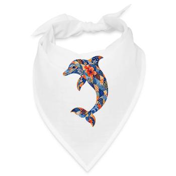 Patchwork-Delfin mit Blumenkraft - Bandana - Weiß - Vorne