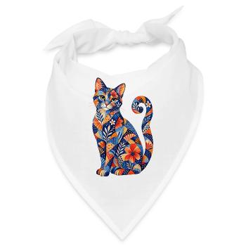 Patchwork Katze Blütenmuster - Bandana - Weiß - Vorne