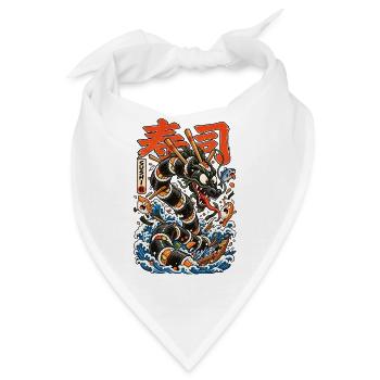 Sushi-Drache auf Meereswellen - Bandana - Weiß - Vorne