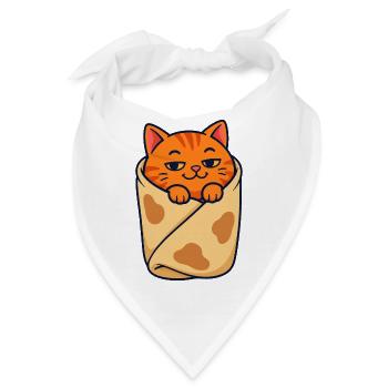 Orangefarbene getigerte Katze eingewickelt wie ein Burrito - Bandana - Weiß - Vorne