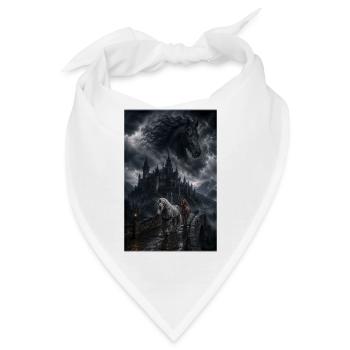 Dunkles Pferd vor Sturmschloss - Bandana - Weiß - Vorne
