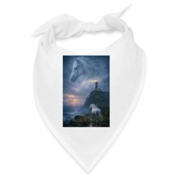 Weißes Pferd am Leuchtturm im Nebel - Bandana - Weiß - Vorne