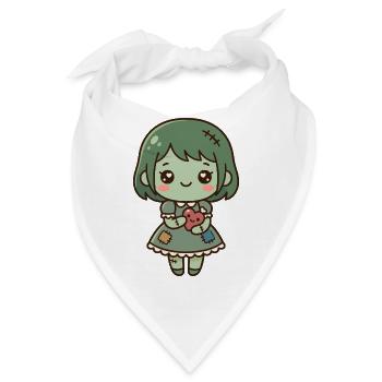 Süßes Kawaii-Zombie-Mädchen hält ein gesticktes Herz - Bandana - Weiß - Vorne
