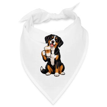 Entlebucher Sennenhund mit Latte Macchiato - Bandana - Weiß - Vorne