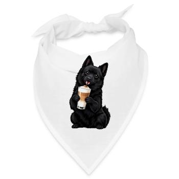 Schipperke mit Latte Macchiato - Bandana - Weiß - Vorne