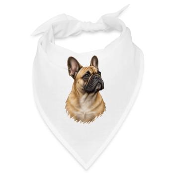 Französische Bulldogge – Beiges Hundeporträt - Bandana - Weiß - Vorne