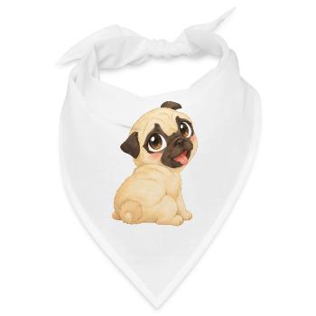 Mops - Süßes helles Mopsbaby mit kleinen Pfötchen - Bandana - Weiß - Vorne
