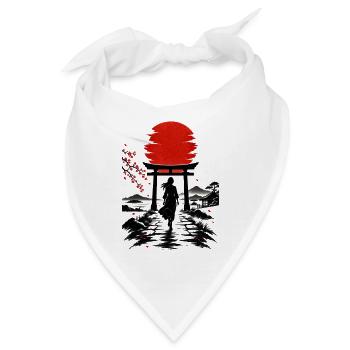 Japanische Läuferin im roten Mond - Bandana - Weiß - Vorne