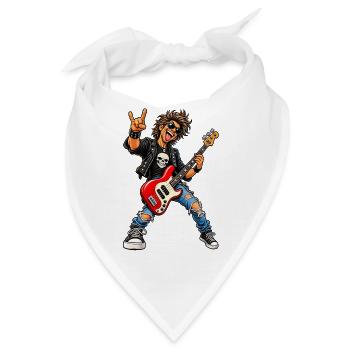 Rocker mit Skull-Tee und roter Bass - Bandana - Weiß - Vorne