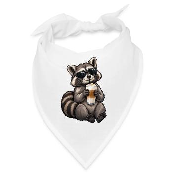 Waschbär mit Latte Macchiato – Kaffeepause - Bandana - Weiß - Vorne