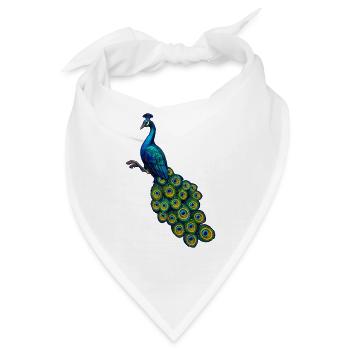 pfauen hahn in Edelblau, vögel,   - Bandana - Weiß - Vorne