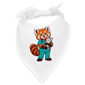 Tierarzt Red Panda hält ein Kätzchen - Bandana - Weiß - Vorne