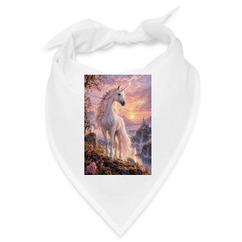 Pastelleinhorn bei Sonnenuntergang über der Burg - Bandana - Weiß - Vorne