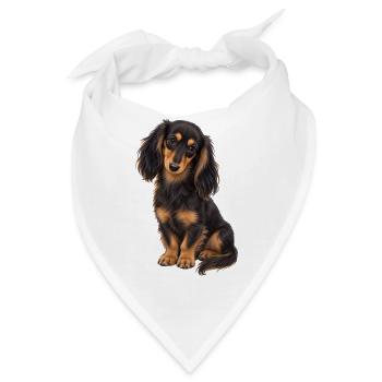 Schwarz-beigefarbener Dackel - Bandana - Weiß - Vorne