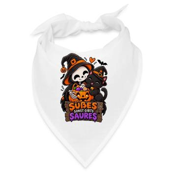 Süßes Skelettchen mit Halloween-Katze - Bandana - Weiß - Vorne