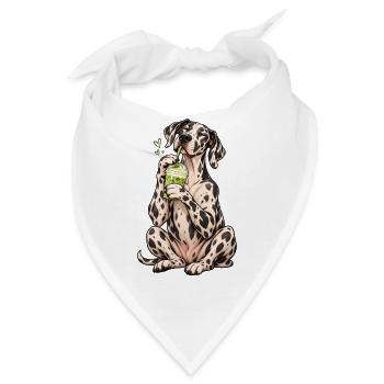 Deutsche Dogge mit Matcha Latte – Kaffeepause - Bandana - Weiß - Vorne