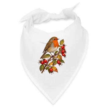 Rotkehlchen mit Hagebutten - Bandana - Weiß - Vorne