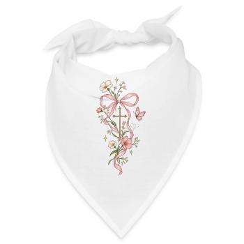 Blütenkreuz mit Rosa Band - Bandana - Weiß - Vorne