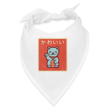 Vintage Japanese Kawaii Cat' Cool Cats Grafik - Bandana - Weiß - Vorne