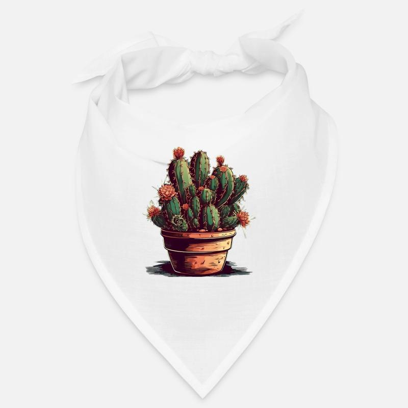 Petit cactus vert dans un pot de fleurs avec des fleurs Bandana