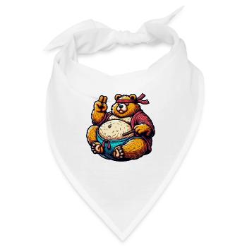 Karate Bär Meditiert Mit Stäbchen - Bandana - Weiß - Vorne