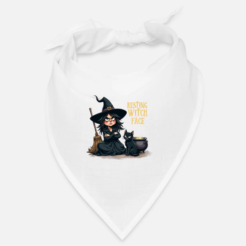 Visage de sorcière au repos, sorcière mignonne avec chat et balai Bandana