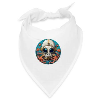 Taucherhelm mit Fischen und Oktopus am Meeresgrund - Bandana - Weiß - Vorne