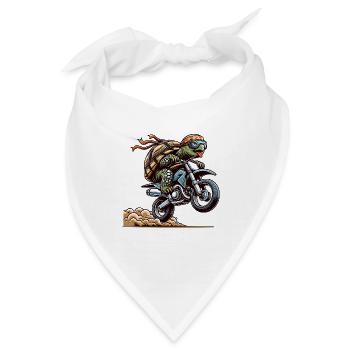 Rasante Enduro Schildkröte mit Brille und Helm - Bandana - Weiß - Vorne