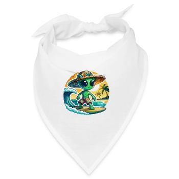 Lustiges kleines Alien auf Surfboard - Bandana - Weiß - Vorne