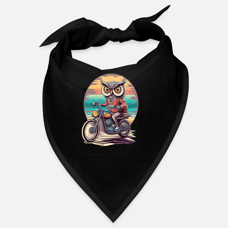 Retro Style Sunset Motorcycle Ride avec un hibou sage Bandana