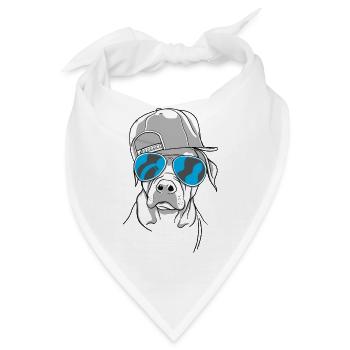 Cooler Hund mit Sonnenbrille (Blau) und Cap - Bandana - Weiß - Vorne