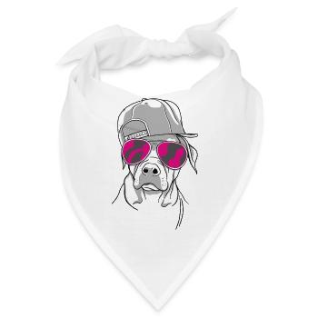 Cooler Hund mit Sonnenbrille (Rot) und Cap - Bandana - Weiß - Vorne