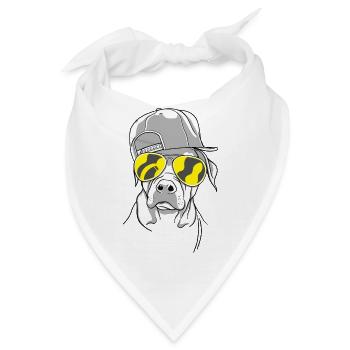 Cooler Hund mit Sonnenbrille (Gelb) und Cap - Bandana - Weiß - Vorne