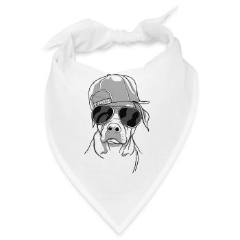 Cooler Hund mit Sonnenbrille (Schwarz) und Cap - Bandana - Weiß - Vorne