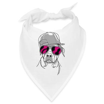 Cooler Hund mit Sonnenbrille (Rot) und Cap - Bandana - Weiß - Vorne