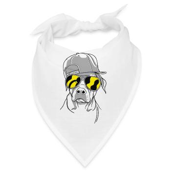 Cooler Hund mit Sonnenbrille (Gelb) und Cap - Bandana - Weiß - Vorne