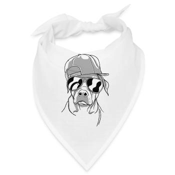 Cooler Hund mit Sonnenbrille (Schwarz) und Cap - Bandana - Weiß - Vorne