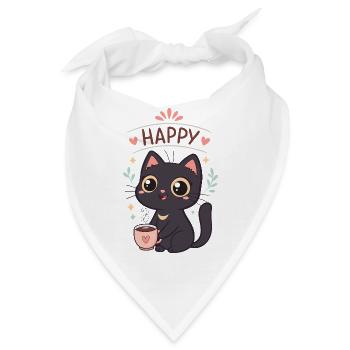 Schwarze Katze Glücklicher Kaffee - Bandana - Weiß - Vorne